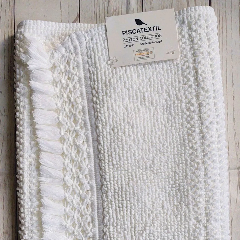 🎁Piscatextil Cotton Collection Bath Mat with Embroidery & Tassels (24
